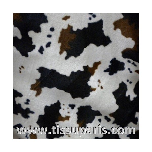Tissu Fausse Fourrure Vache blance noir marron FAV02