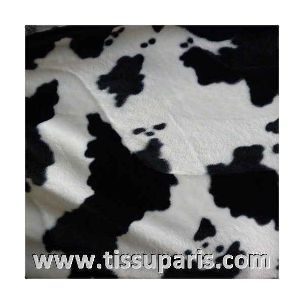 Tissu Fausse Fourrure Vache blanc noir FAV01