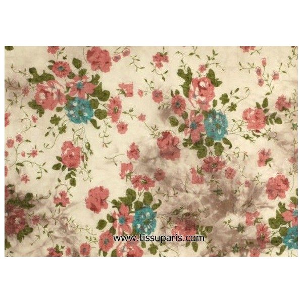 tissu coton fleurs écru-multicolore 145cm 501746-1