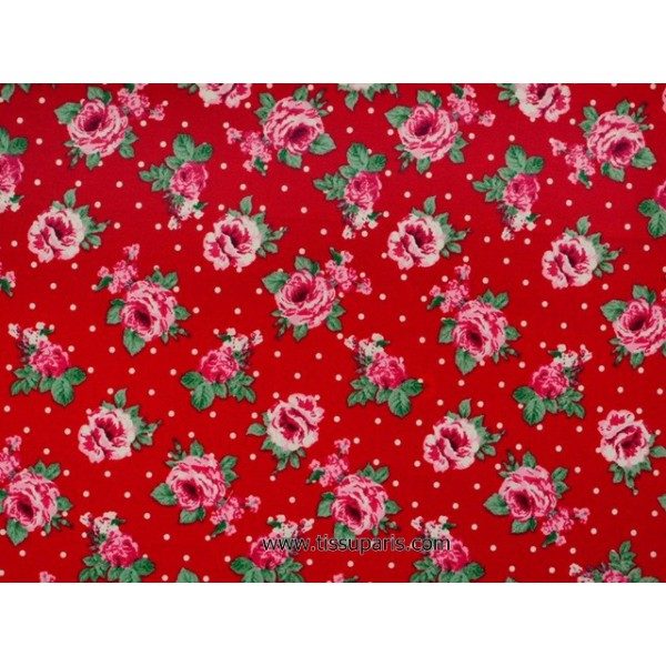 Tissu de coton imprimé fleurs rouge 140cm 3614-1