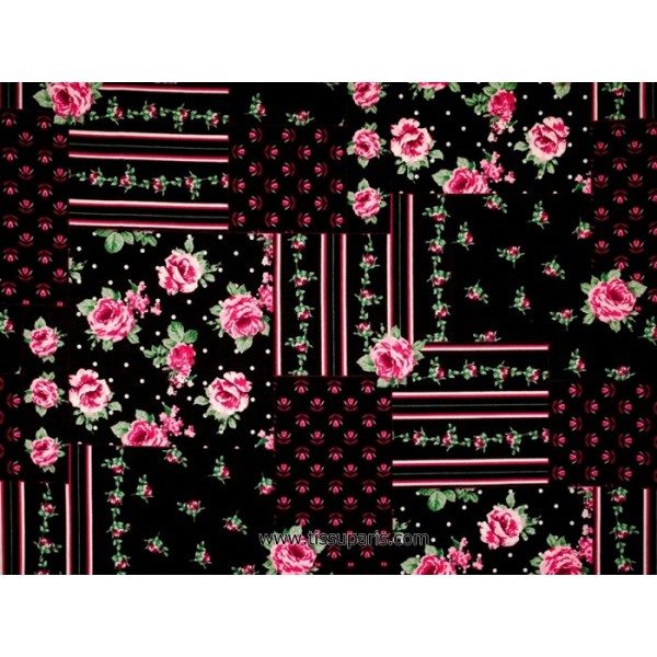 Coton imprimé fleurs noir 140cm 3613-2