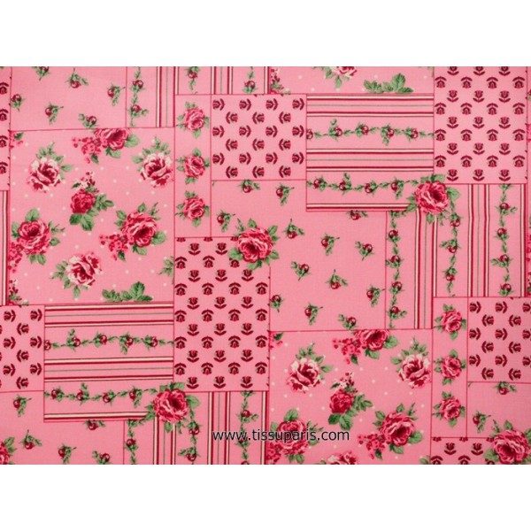 Coton imprimé fleurs rose vif 140cm 3613-3