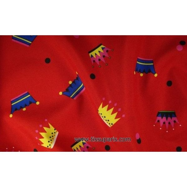 Tissu stretch couronnes rouge 5251-4 150cm